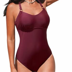 NWT Cupshe Size XL Elegant Burgundy One-Piece Swimsuit